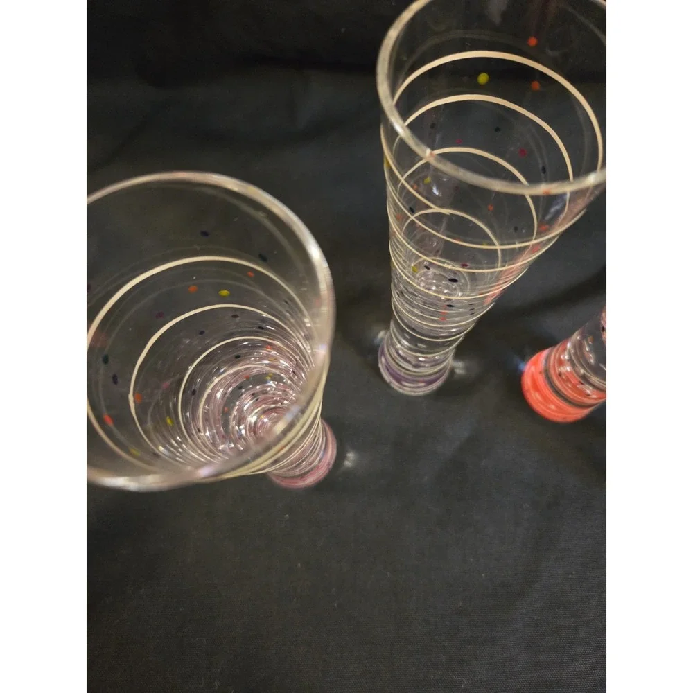 Mindy Sand Bubble Champagne Flutes Set of 4 Signed 2018 Hand Painted Art Glass